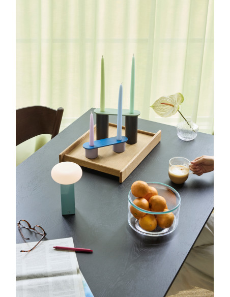 Lampe à poser LED rechargeable bleue en verre et fer 12 x 12 x 20 cm Low