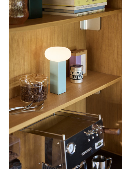 Lampe à poser LED rechargeable bleue en verre et fer 12 x 12 x 20 cm Low