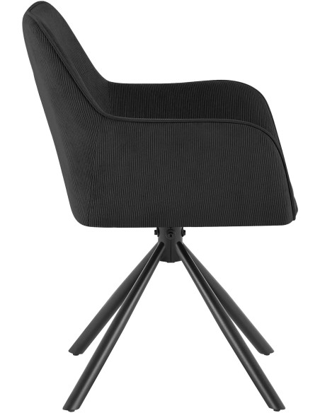 Chaise de salle à manger pivotante noire en velours côtelé 58 x 59 x 84 cm Yasna