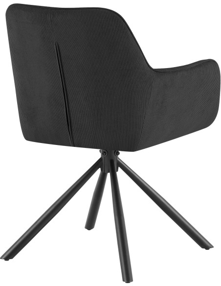 Chaise de salle à manger pivotante noire en velours côtelé 58 x 59 x 84 cm Yasna