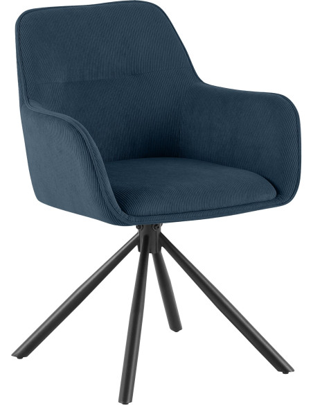 Chaise de salle à manger pivotante bleue en velours côtelé 58 x 59 x 84 cm Yasna