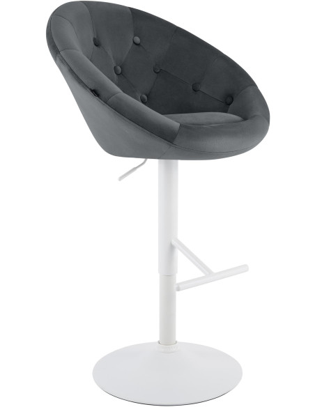 Tabouret de bar réglable pivotant gris foncé et blanc en velours et métal 65 x 57 x 66 à 87 cm Sigur