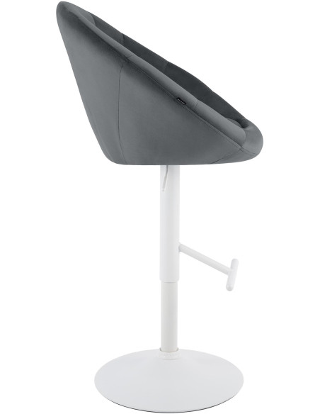 Tabouret de bar réglable pivotant gris foncé et blanc en velours et métal 65 x 57 x 66 à 87 cm Sigur