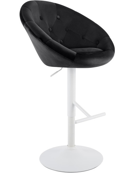 Tabouret de bar réglable pivotant blanc et noir en velours et métal 65 x 57 x 66 à 87 cm Sigur
