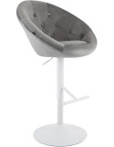 Tabouret de bar réglable pivotant blanc et gris en velours et métal 65 x 57 x 66 à 87 cm Sigur