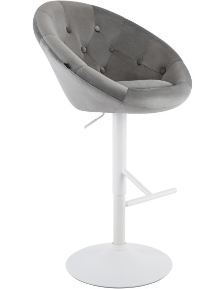 Tabouret de bar réglable pivotant blanc et gris en velours et métal 65 x 57 x 66 à 87 cm Sigur