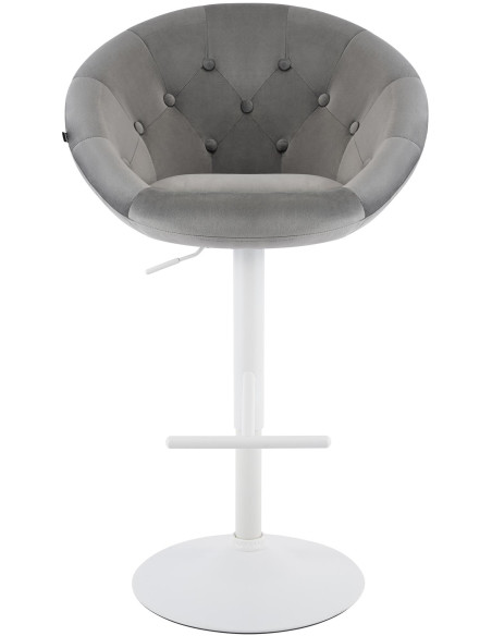 Tabouret de bar réglable pivotant blanc et gris en velours et métal 65 x 57 x 66 à 87 cm Sigur