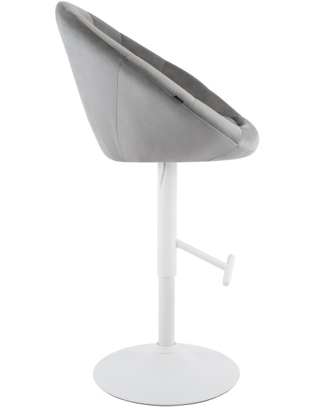 Tabouret de bar réglable pivotant blanc et gris en velours et métal 65 x 57 x 66 à 87 cm Sigur