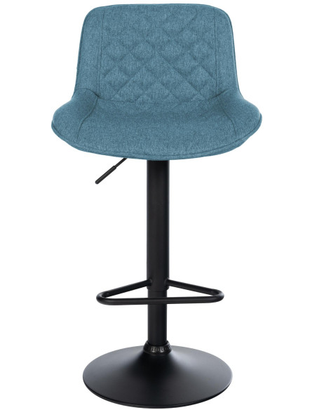 Tabouret de bar réglable pivotant bleu en tissu et métal noir 50 x 52 x 84 à 105 cm Oziel