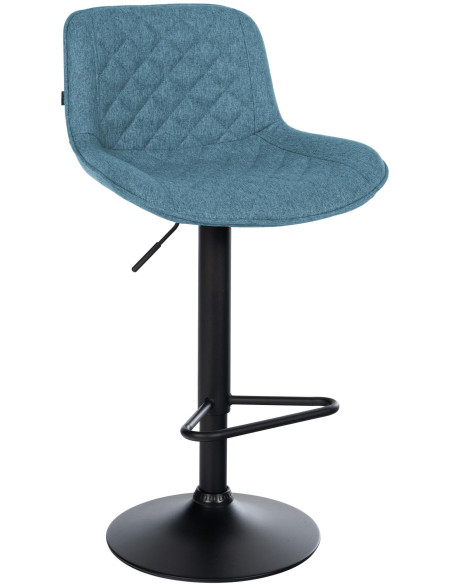 Tabouret de bar réglable pivotant bleu en tissu et métal noir 50 x 52 x 84 à 105 cm Oziel