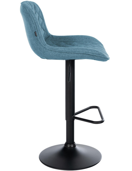 Tabouret de bar réglable pivotant bleu en tissu et métal noir 50 x 52 x 84 à 105 cm Oziel
