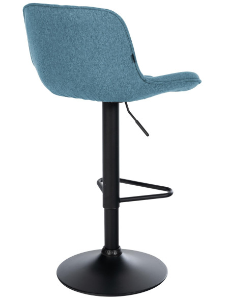 Tabouret de bar réglable pivotant bleu en tissu et métal noir 50 x 52 x 84 à 105 cm Oziel