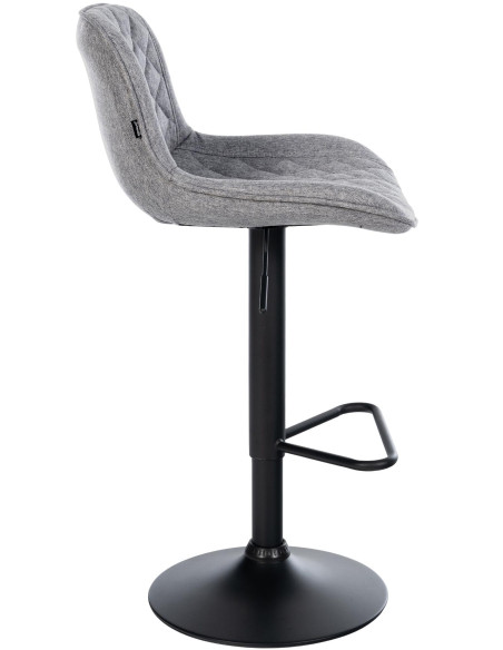 Tabouret de bar réglable pivotant gris en tissu et métal noir 50 x 52 x 84 à 105 cm Oziel