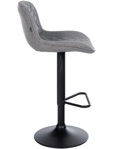Tabouret de bar réglable pivotant gris foncé en tissu et métal noir 50 x 52 x 84 à 105 cm Oziel