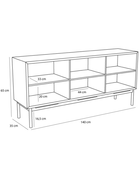 Buffet bas marron et naturel en MDF et chêne 140 x 35 x 65 cm Dual