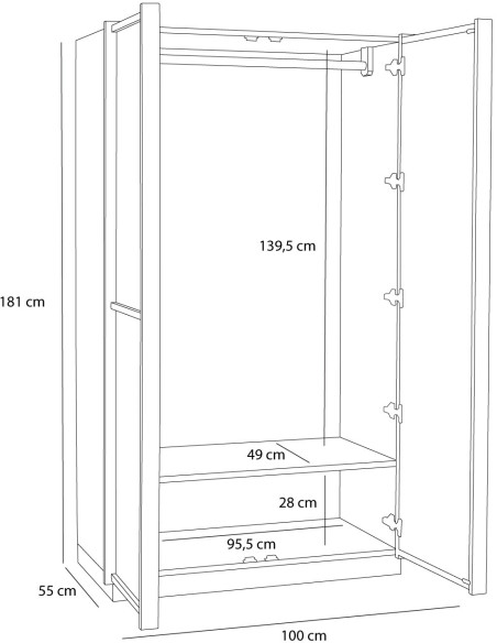 Armoire penderie large naturelle en MDF et chêne 100 x 55 x 181 cm Kura