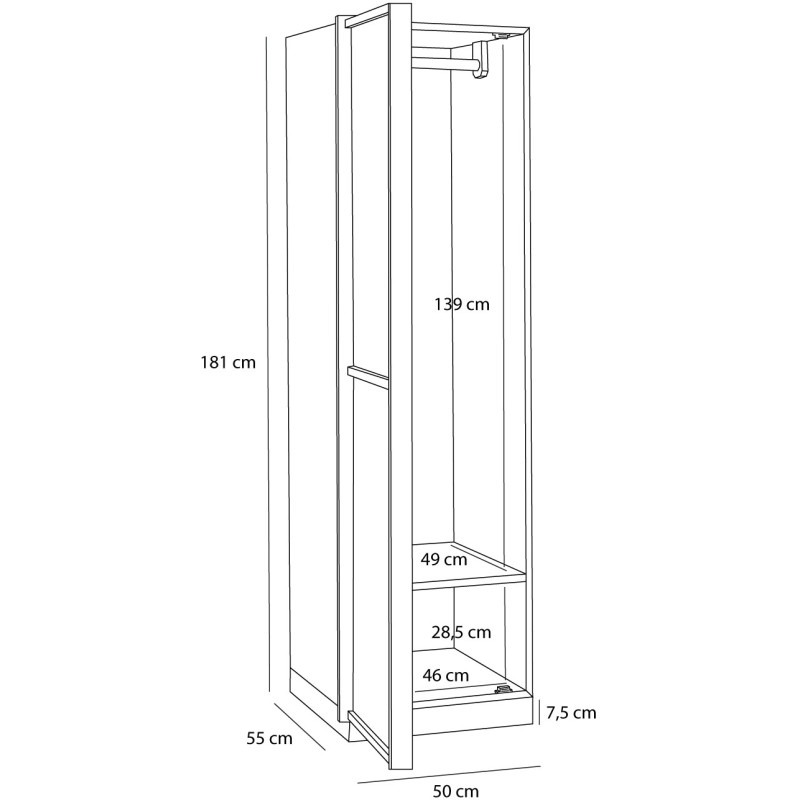 Armoire penderie étroite naturelle en...