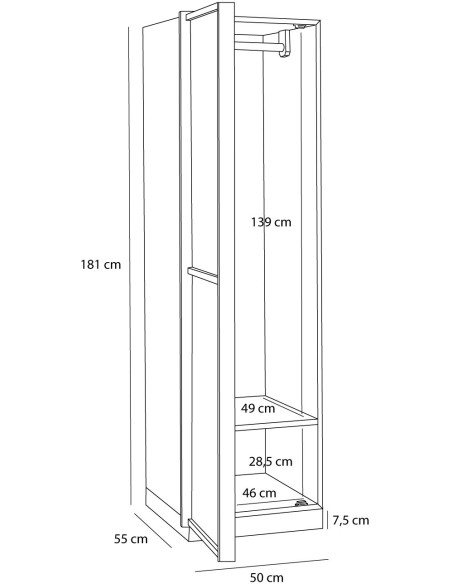 Armoire penderie étroite naturelle en MDF et chêne 50 x 55 x 181 cm Kura