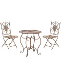 Salon de jardin 2 personnes marron antique en métal table 70 x 70 x 72 cm et chaises 40 x 50 x 92 cm Edris