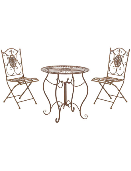 Salon de jardin 2 personnes marron antique en métal table 70 x 70 x 72 cm et chaises 40 x 50 x 92 cm Edris