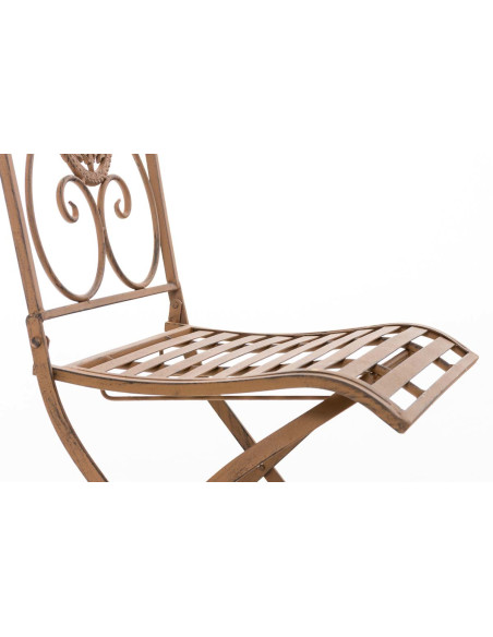 Salon de jardin 2 personnes marron antique en métal table 70 x 70 x 72 cm et chaises 40 x 50 x 92 cm Edris