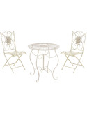 Salon de jardin 2 personnes crème antique en métal table 70 x 70 x 72 cm et chaises 40 x 50 x 92 cm Edris