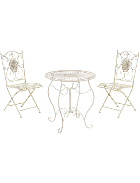 Salon de jardin 2 personnes crème antique en métal table 70 x 70 x 72 cm et chaises 40 x 50 x 92 cm Edris