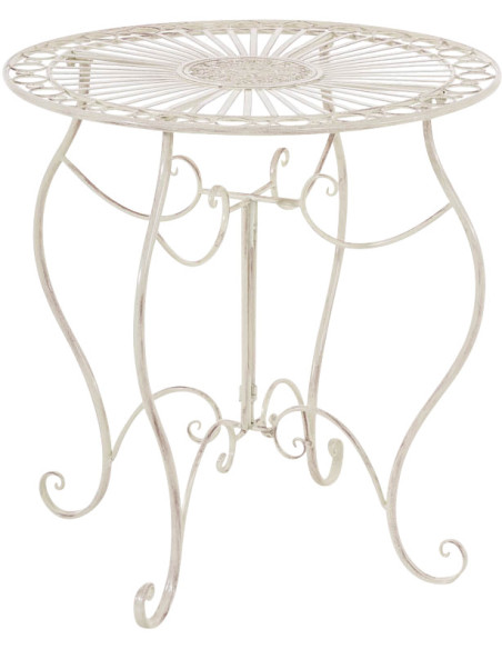Salon de jardin 2 personnes crème antique en métal table 70 x 70 x 72 cm et chaises 40 x 50 x 92 cm Edris