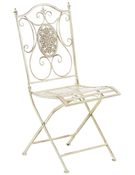 Salon de jardin 2 personnes crème antique en métal table 70 x 70 x 72 cm et chaises 40 x 50 x 92 cm Edris