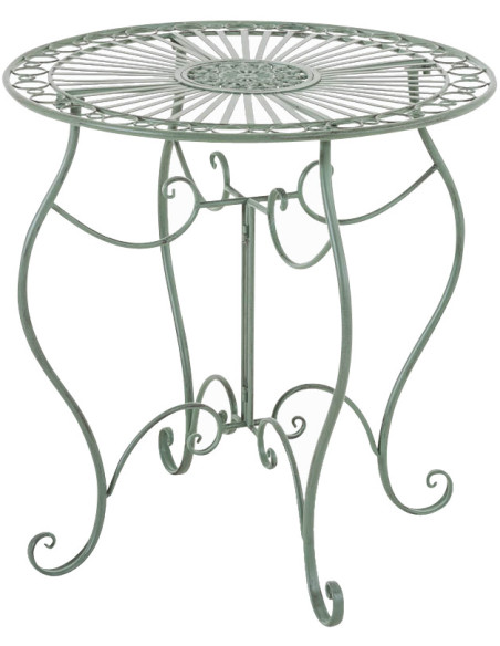 Salon de jardin 2 personnes vert antique en métal table 70 x 70 x 72 cm et chaises 42 x 49 x 91,5 cm Edris