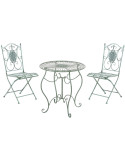 Salon de jardin 2 personnes vert antique en métal table 70 x 70 x 72 cm et chaises 42 x 49 x 91,5 cm Edris