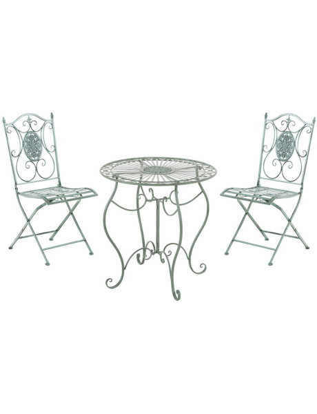 Salon de jardin 2 personnes vert antique en métal table 70 x 70 x 72 cm et chaises 42 x 49 x 91,5 cm Edris