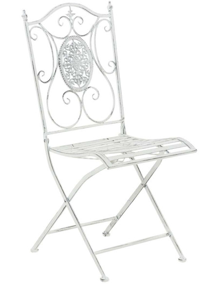Salon de jardin 2 personnes blanc antique en métal table 70 x 70 x 72 cm et chaises 42 x 49 x 91,5 cm Edris