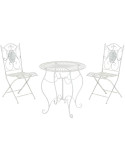 Salon de jardin 2 personnes blanc antique en métal table 70 x 70 x 72 cm et chaises 42 x 49 x 91,5 cm Edris