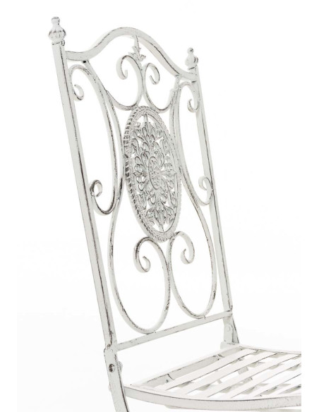 Salon de jardin 2 personnes blanc antique en métal table 70 x 70 x 72 cm et chaises 42 x 49 x 91,5 cm Edris