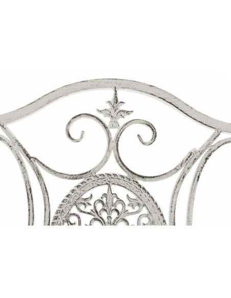 Salon de jardin 2 personnes blanc antique en métal table 70 x 70 x 72 cm et chaises 42 x 49 x 91,5 cm Edris