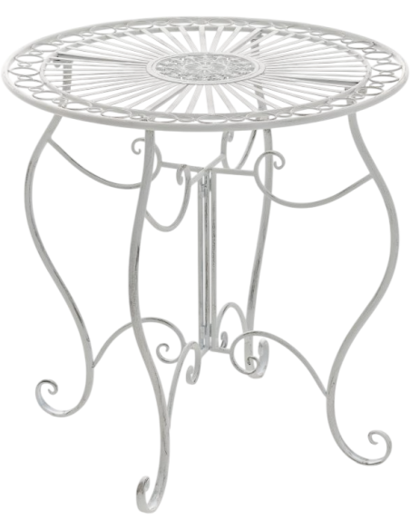 Salon de jardin 2 personnes blanc antique en métal table 70 x 70 x 72 cm et chaises 42 x 49 x 91,5 cm Edris
