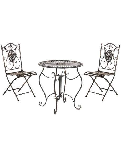 Salon de jardin 2 personnes bronze en métal table 70 x 70 x 72 cm et chaises 42 x 49 x 91,5 cm Edris