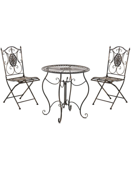 Salon de jardin 2 personnes bronze en métal table 70 x 70 x 72 cm et chaises 42 x 49 x 91,5 cm Edris