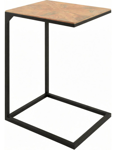 Bout de canapé rectangulaire naturel en bois de mindi et métal noir 45 x 35 x 61 cm Carys