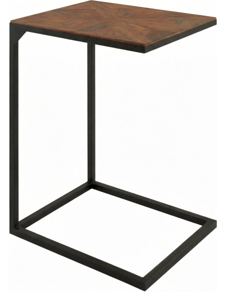 Bout de canapé rectangulaire brun en bois de mindi et métal noir 45 x 35 x 61 cm Carys