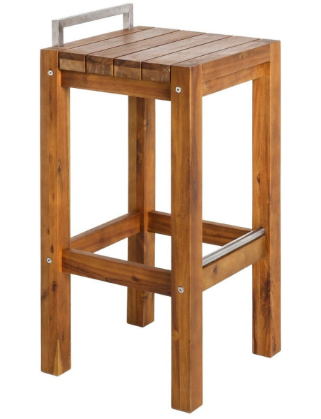 Tabouret haut de jardin naturel et inox en bois d’acacia...