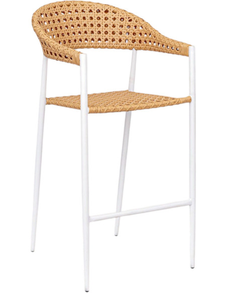 Tabouret de bar extérieur blanc et naturel en aluminium et rotin synthétique 56 x 59,5 x 112 cm Niva
