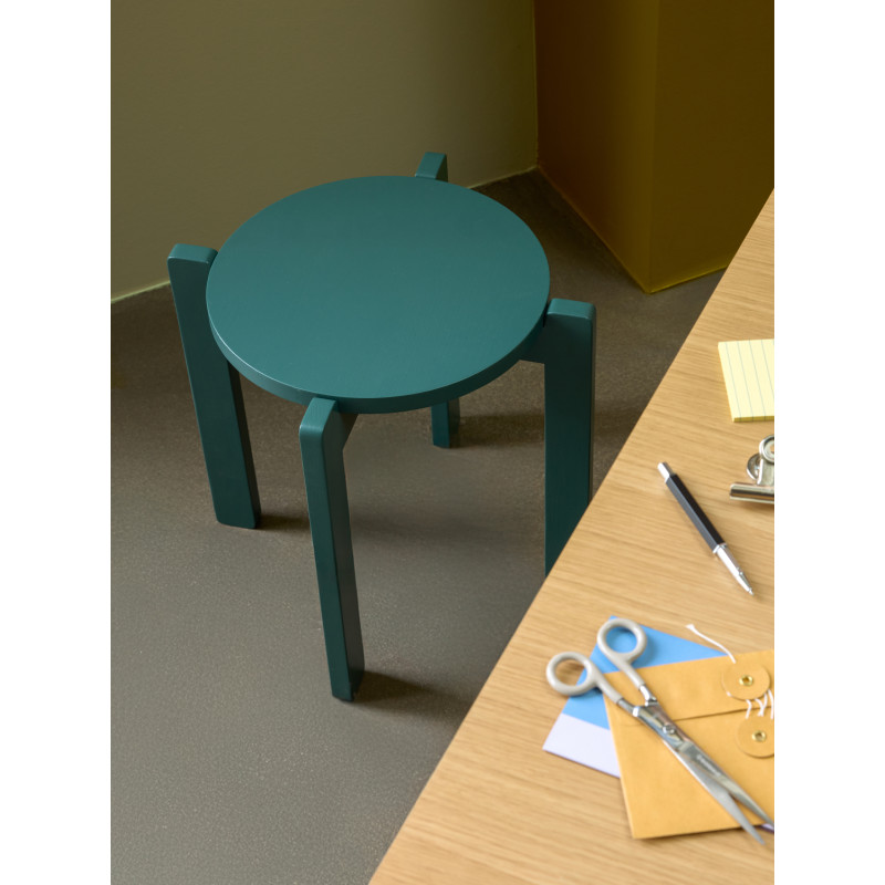 Tabouret bleu pétrole en MDF et chêne...