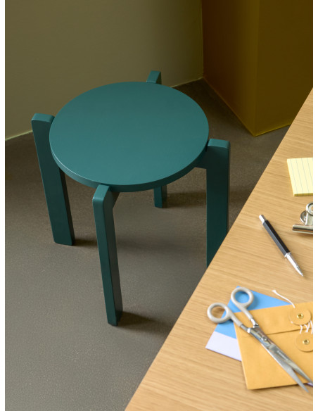 Tabouret bleu pétrole en MDF et chêne Ø 45 x H 42 cm Always