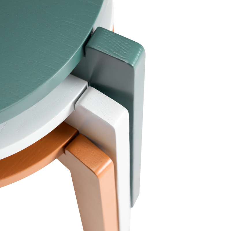 Tabouret bleu pétrole en MDF et chêne...
