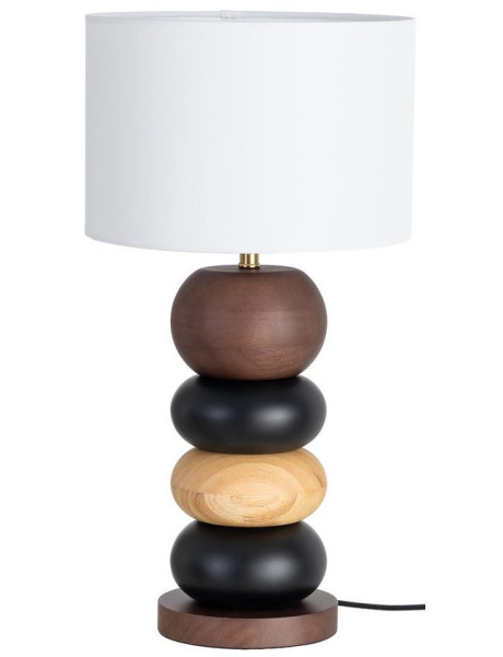 Lampe à poser marron et blanche en bois de chêne et tissu...