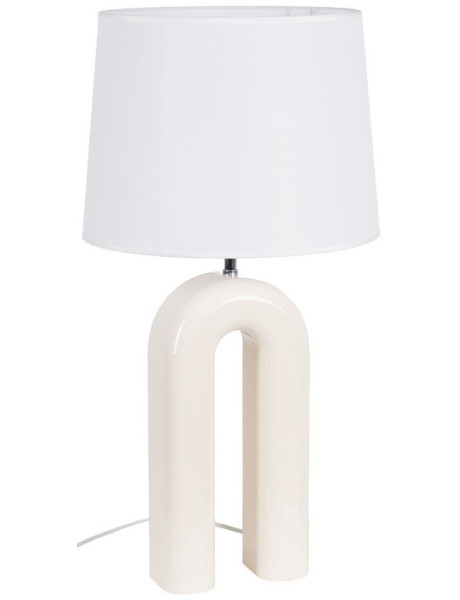 Lampe à poser crème et blanche en MDF laqué et tissu 37,5...