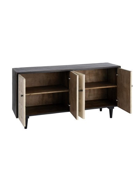 Buffet bas 4 portes en bois de pin recyclé naturel et noir 160 x 45 x 80 cm Ornelyana