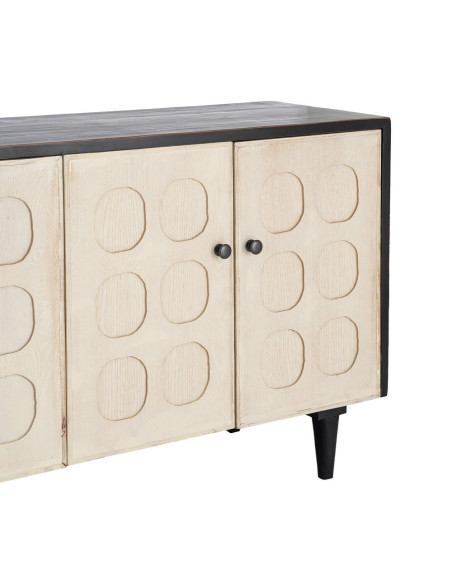 Buffet bas 4 portes en bois de pin recyclé naturel et noir 160 x 45 x 80 cm Ornelyana